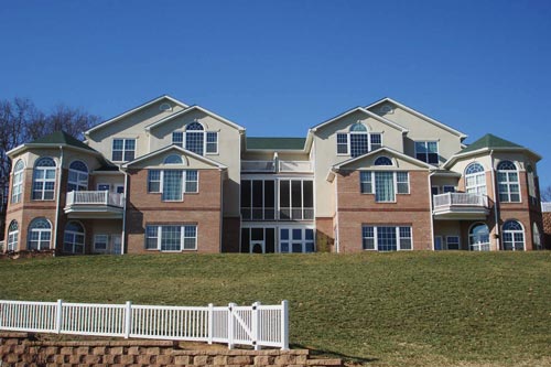 A full look at the exterior of the buildings at Sunnyside Villas Retirement housing in Central, VA.